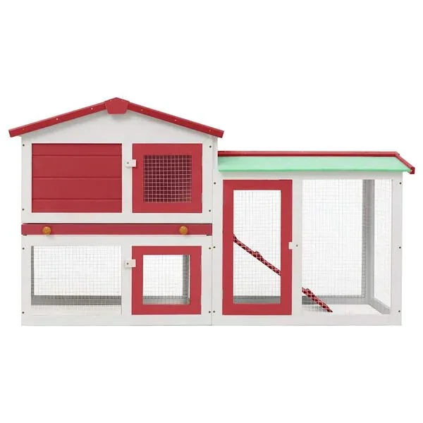 vidaXL Großer Kaninchenstall Holz Rot Weiß 145x45x84 cm Hasenstall