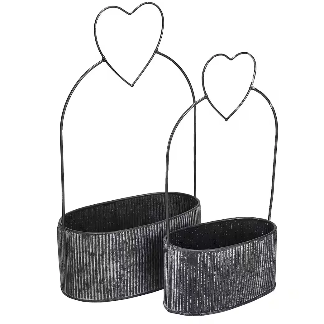 VIANA Übertopf Deko Herzschalen 2er Set Metall Schwarz Vintage Look