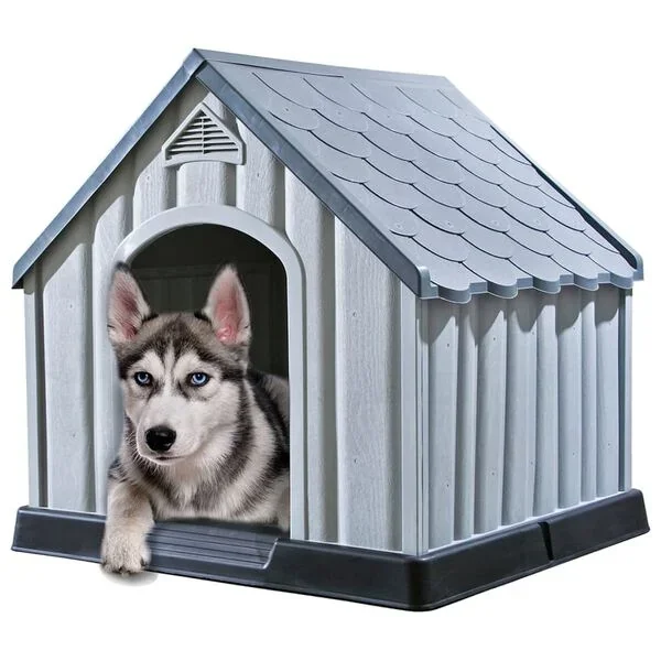 vidaXL Hundehütte Grau 92x87x91 cm Kunststoff wetterfest Outdoor