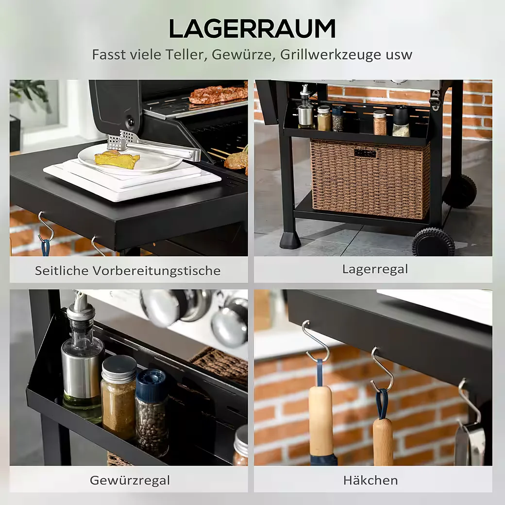 Gasgrill mit Seitenbrenner Thermometer Grillrost Flaschenöffner BBQ
