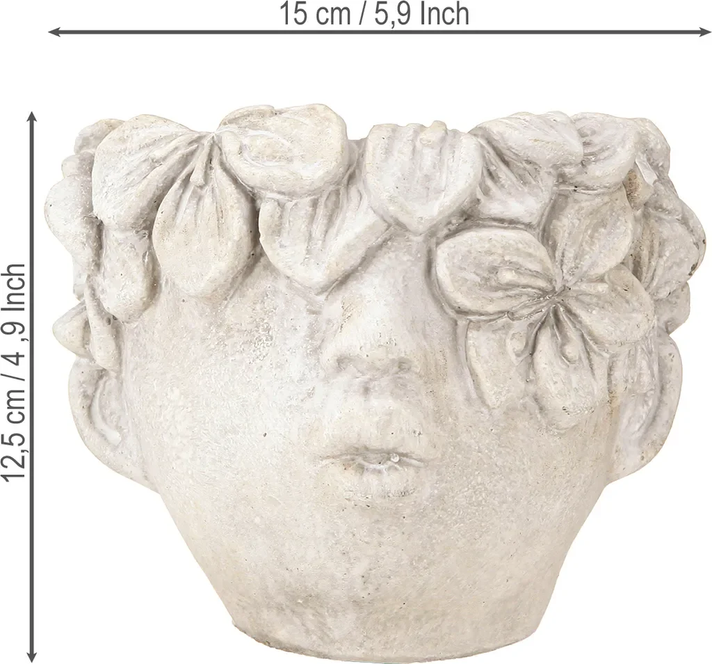 Pflanzkopf Blumentopf Mädchen Beton Deko Vase Skulptur 13,5 cm