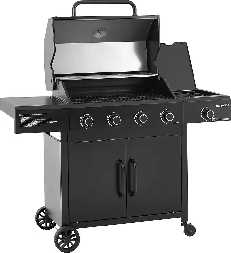 Rockford Black Gasgrill 4 Brenner mit Seitenbrenner 14500 W BBQ