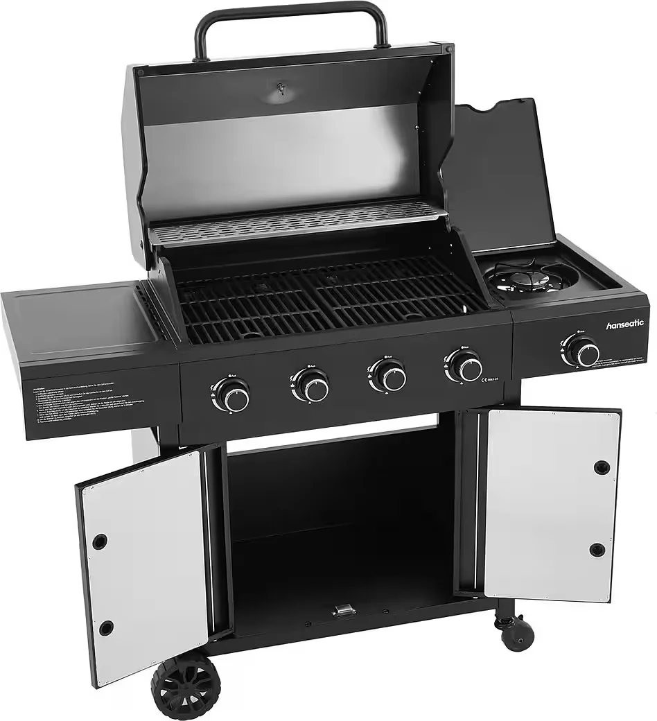 Rockford Black Gasgrill 4 Brenner mit Seitenbrenner 14500 W BBQ
