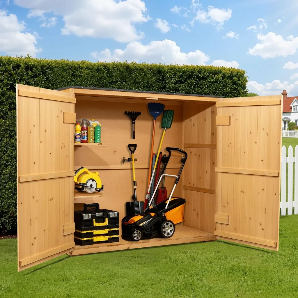 Wiltec Gartenhaus Holz Naturfarbe Doppeltür 136 x 58 x 127 cm Schuppen