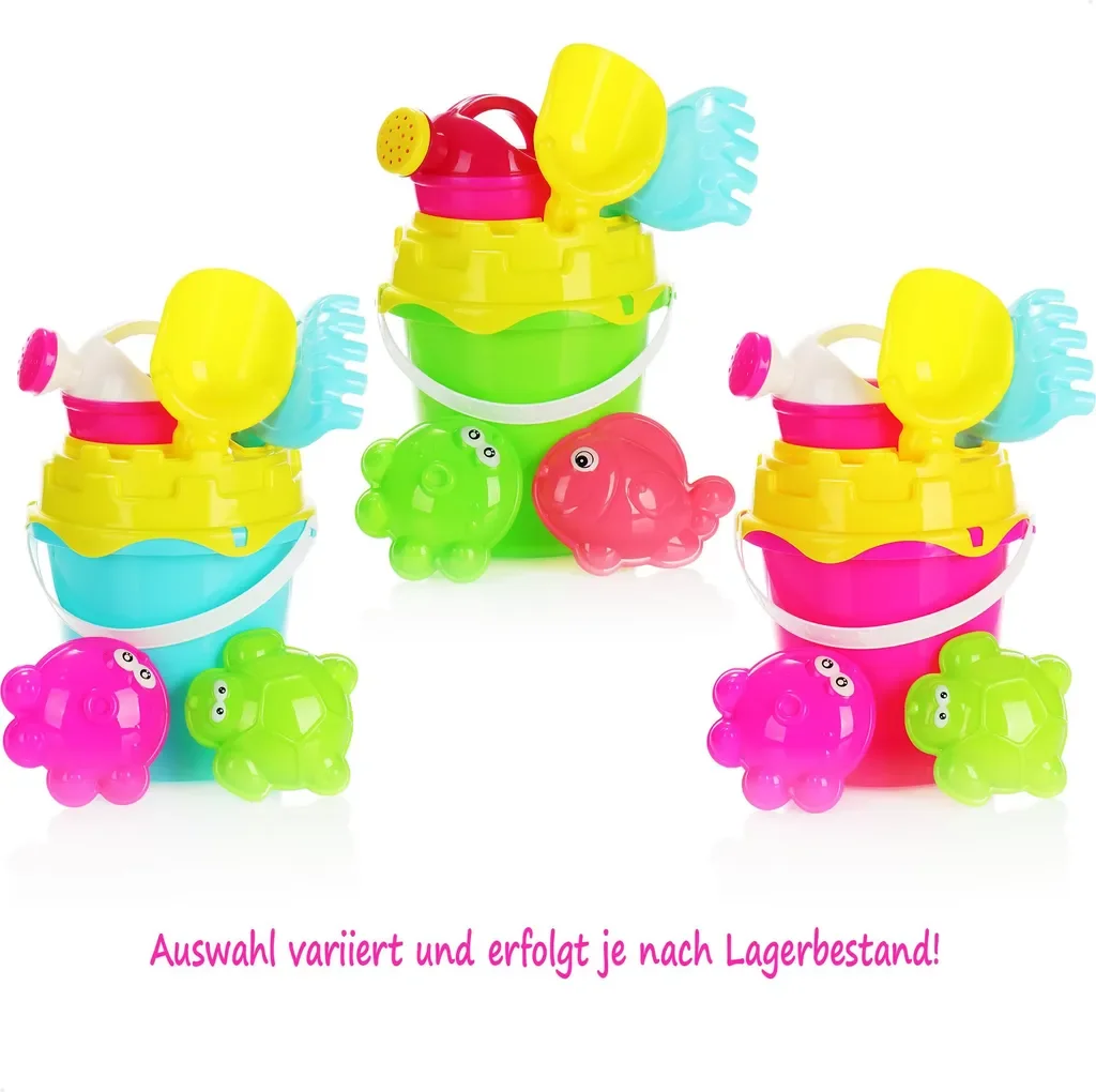 COM-FOUR® 7-teiliges Strandspielzeug Set Kinder Eimer Schippe Formen