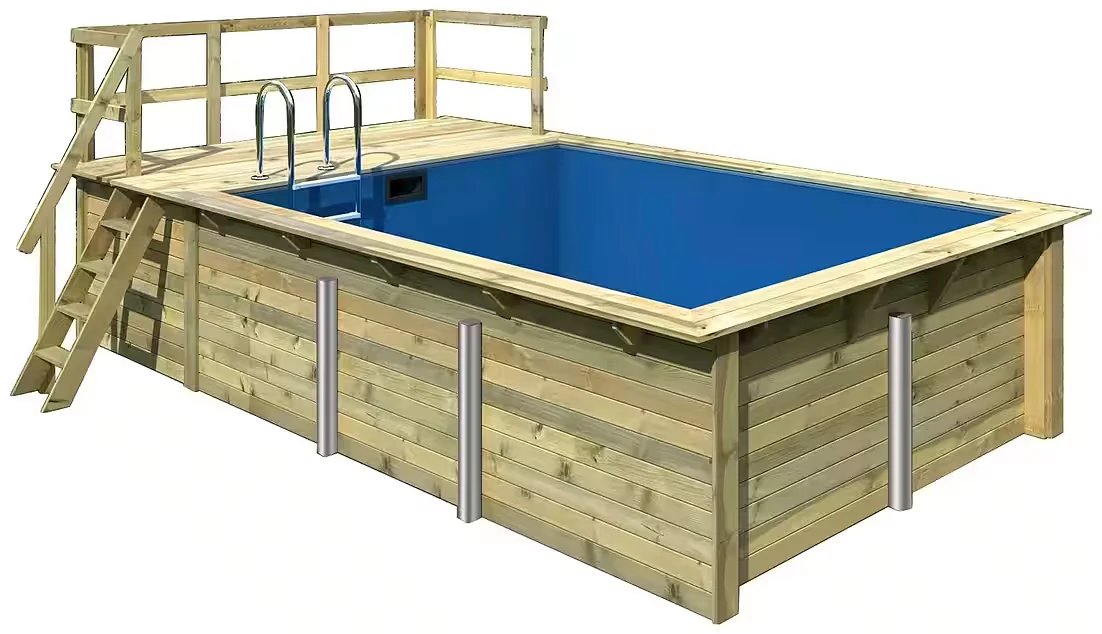 Rechteckpool Holzpool Roma A Gartenpool 353x400x124 cm mit Sonnendeck