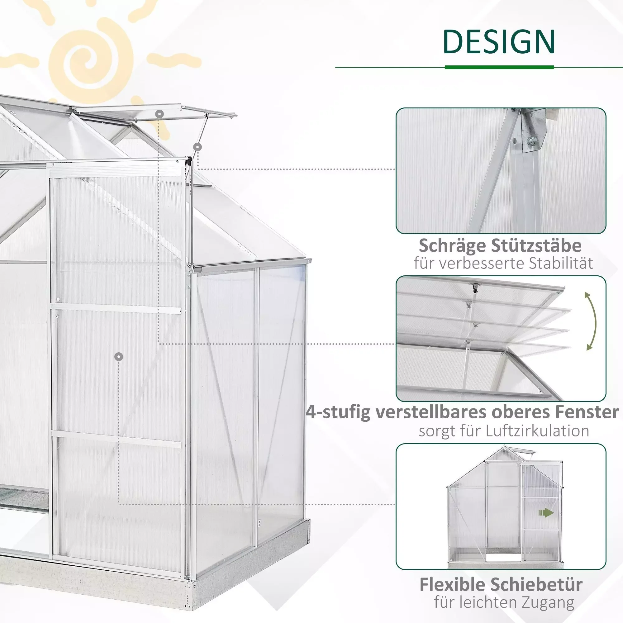 Outsunny Gewächshaus mit Alu Gestell Treibhaus für Garten