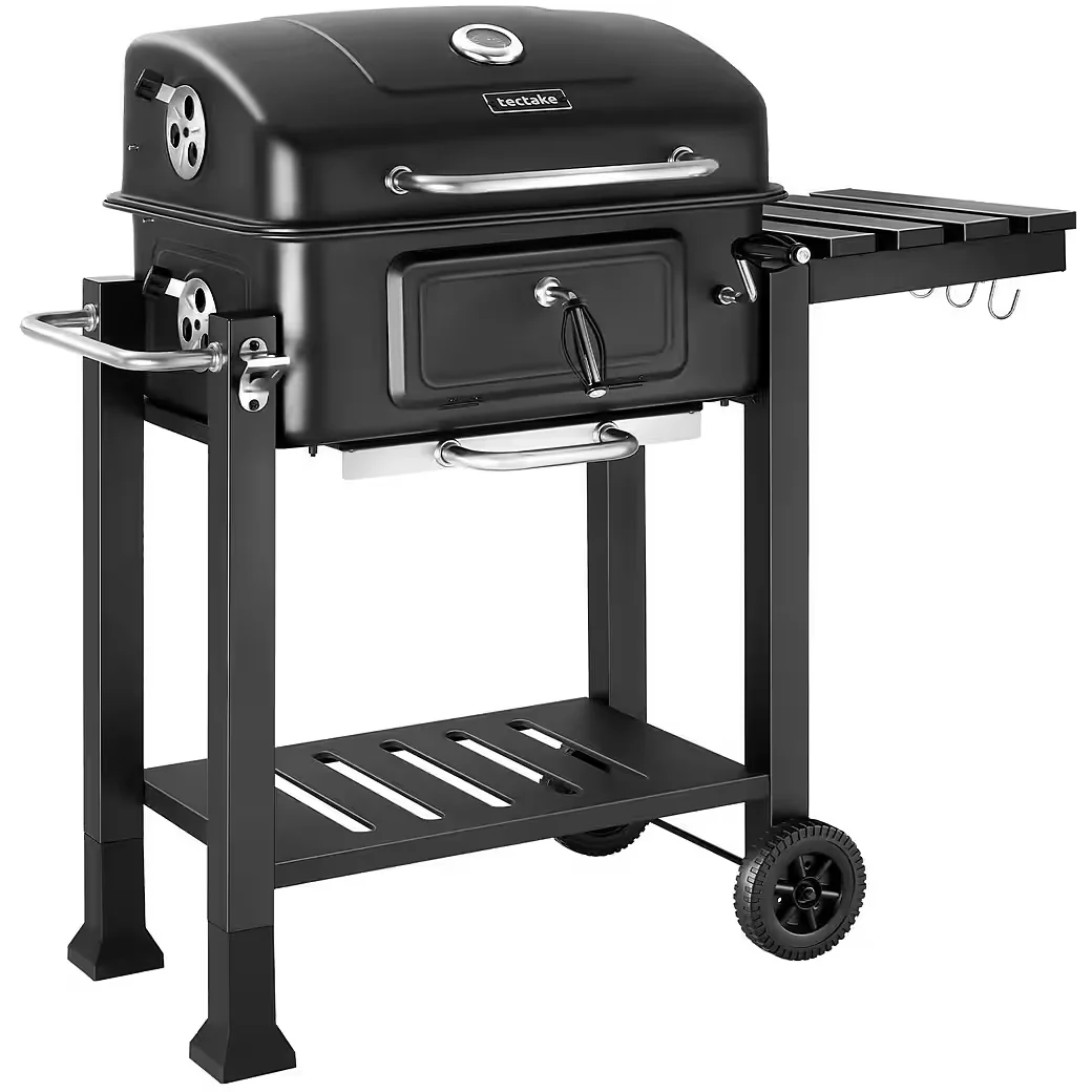 BBQ Holzkohlegrill mit 2 Rädern regulierbare Luftzufuhr 110x64x104 cm