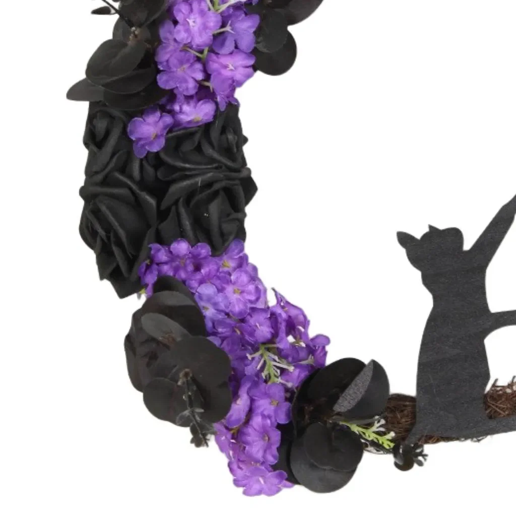 Halloween Moon Katze Girlande Türdeko hängend dunkelviolett Blumen