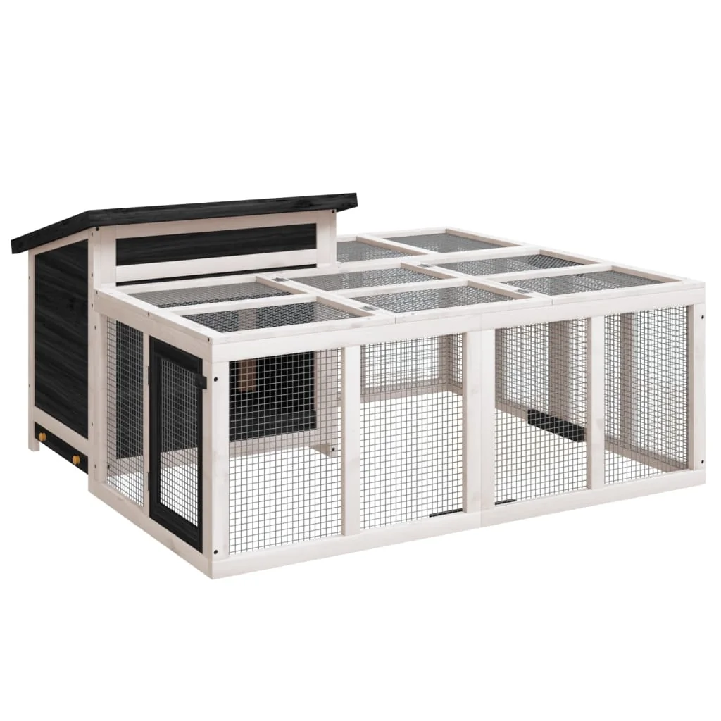 vidaXL Kaninchenstall Grau 144x123x67 5cm Kiefer Massivholz Hasenstall