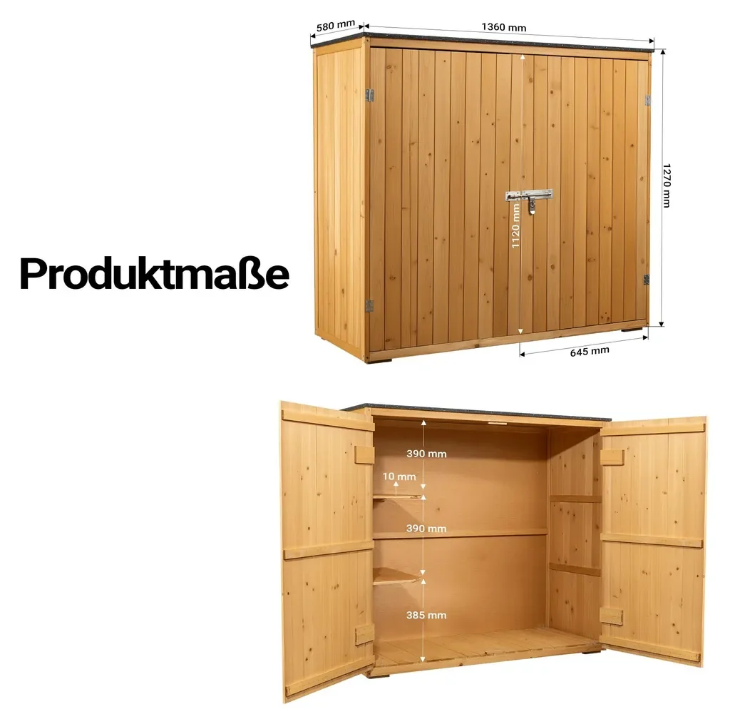 Wiltec Gartenhaus Holz Naturfarbe Doppeltür 136 x 58 x 127 cm Schuppen