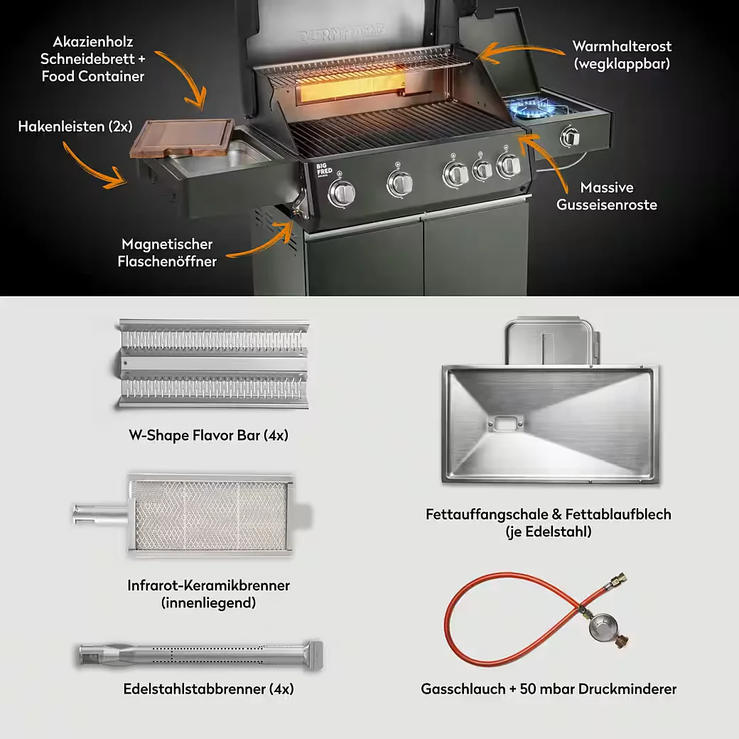 Gasgrill 4 Brenner 21200 W Gesamtleistung Infrarot Keramikbrenner BBQ
