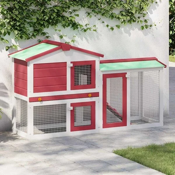 vidaXL Großer Kaninchenstall Holz Rot Weiß 145x45x84 cm Hasenstall