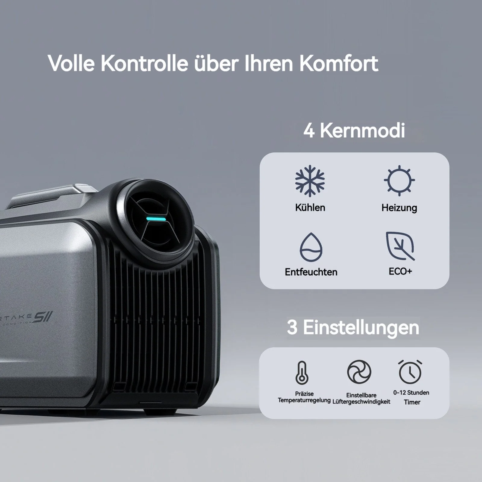 S2Pro mobiles Outdoor Klimagerät 4 in 1 mit 0-12 h Timer