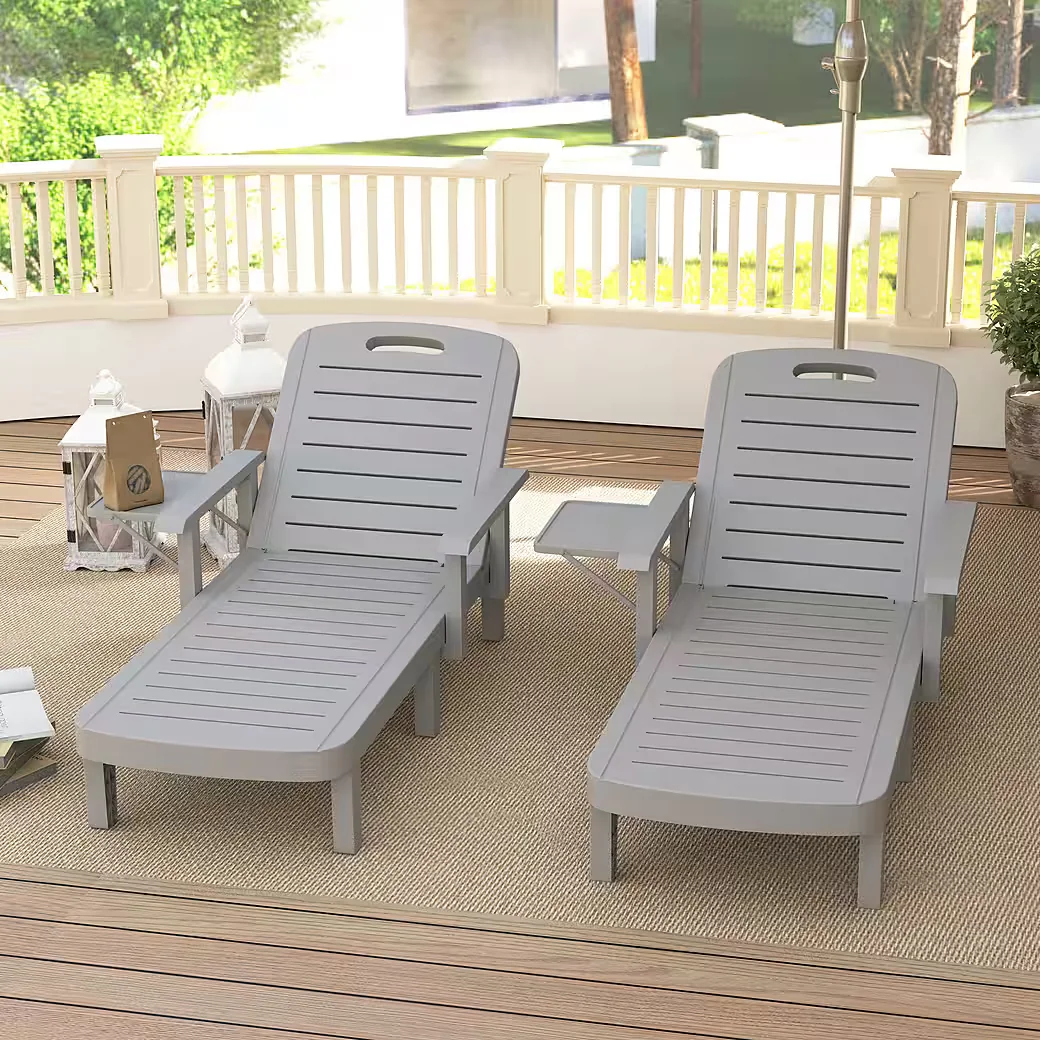 Gartenliege Seitentisch Holzoptik 5 Fach verstellbare Lehne Outdoor