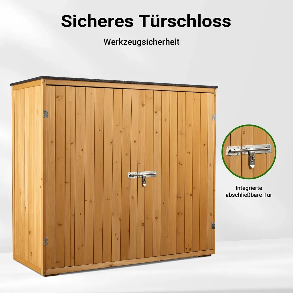 Wiltec Gartenhaus Holz Naturfarbe Doppeltür 136 x 58 x 127 cm Schuppen