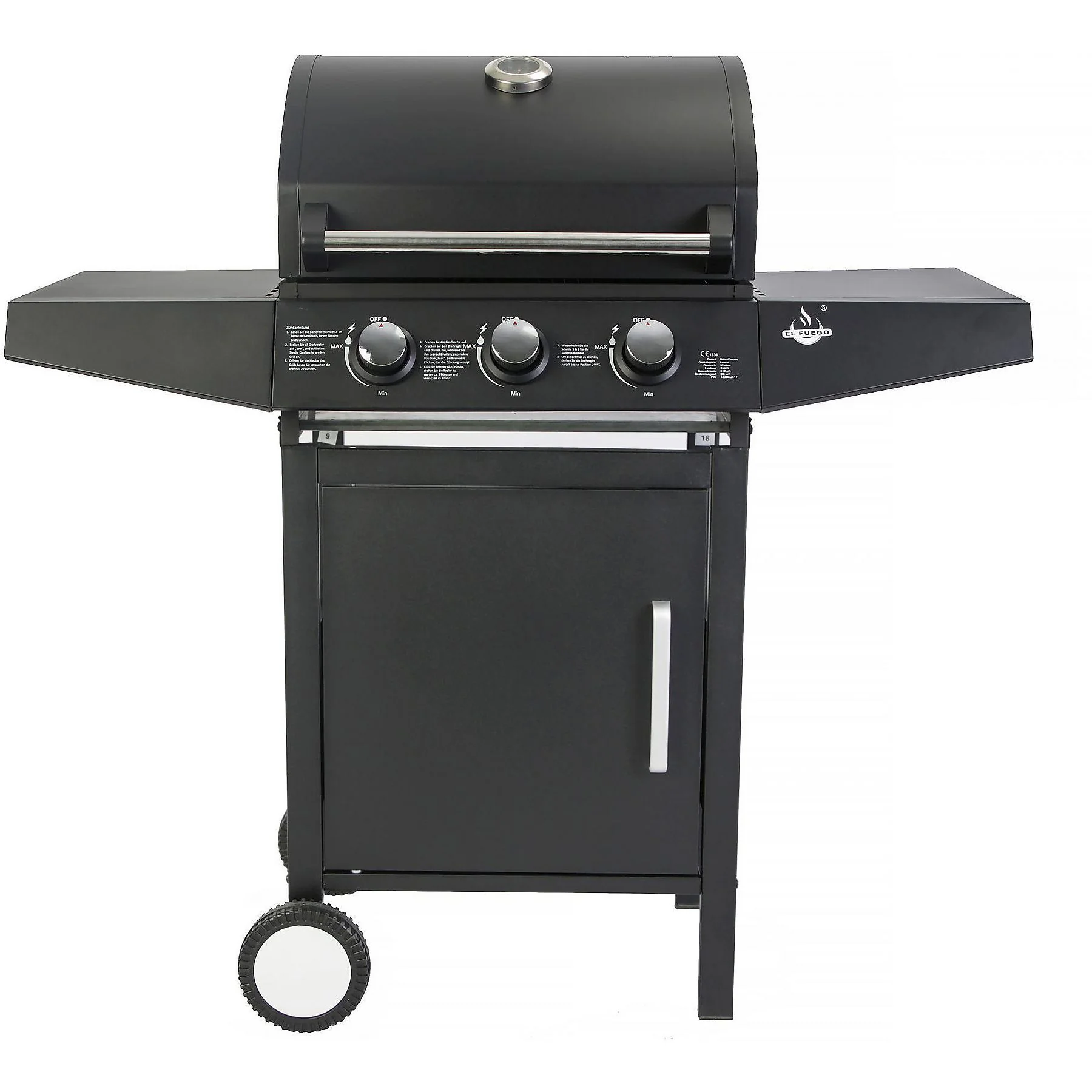 EL FUEGO AY 0581 San Angelo 3 Gasgrill Schwarz 8400 Watt BBQ