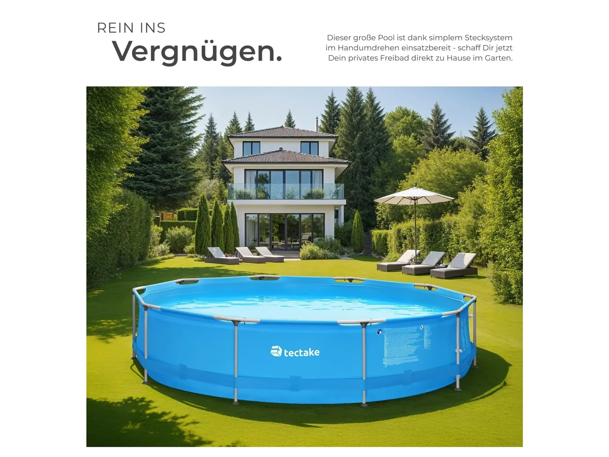 Tectake Pool Summertime Rund Stahlrahmen 360 x 360 x 76 cm Blau Garten