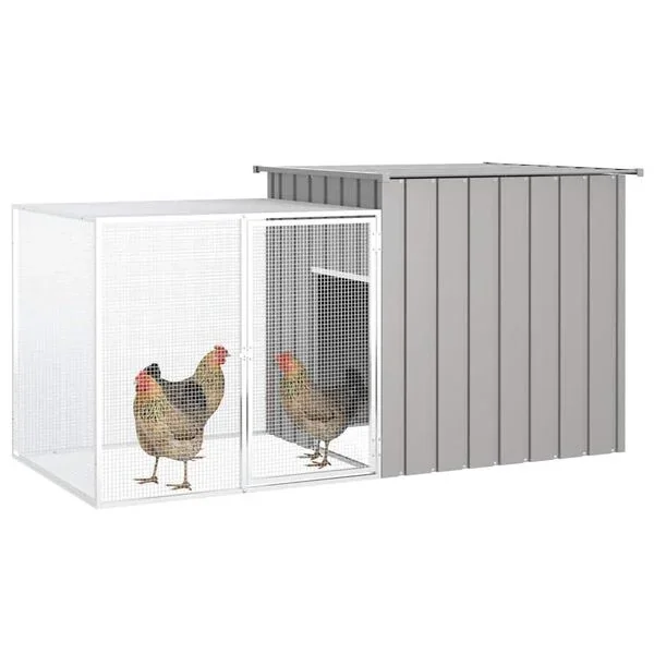 vidaXL Hühnerkäfig Grau 200x91x100 cm Verzinkter Stahl Außengehege