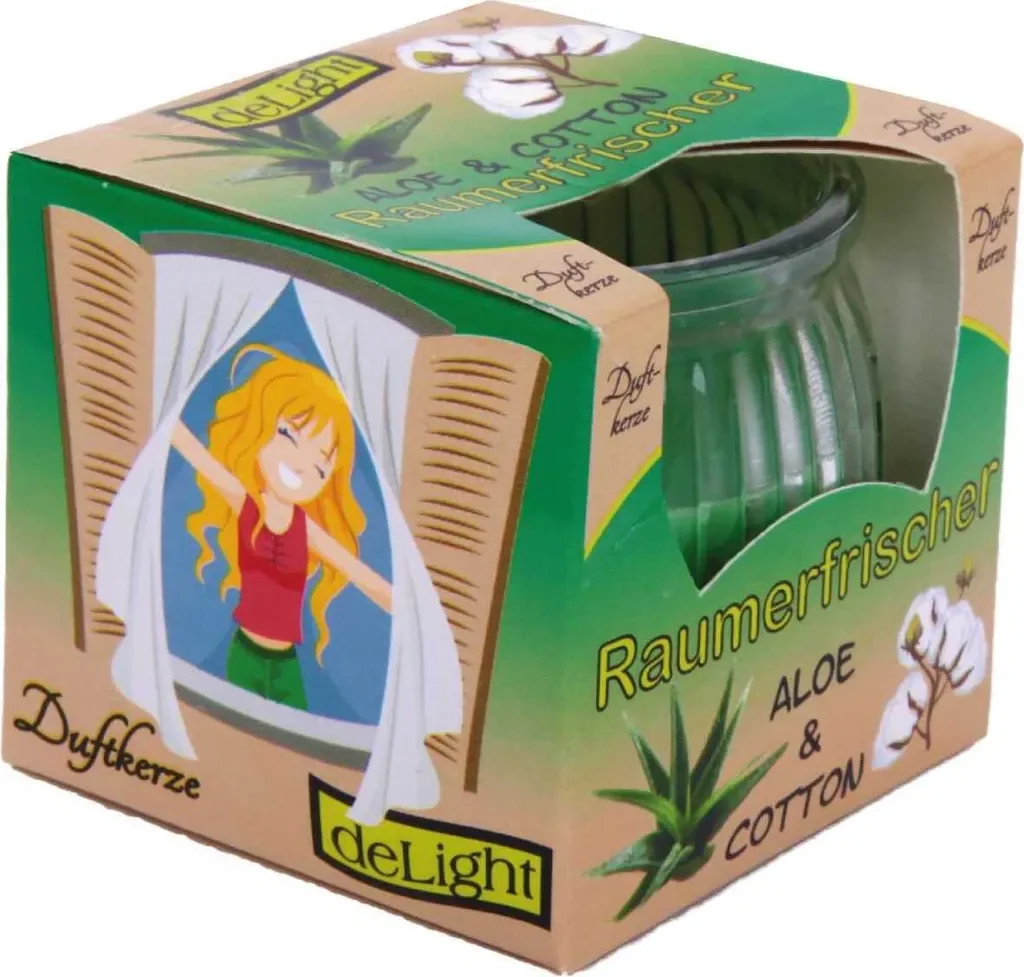 Duftkerze Raumerfrischer im Glas, lange Brenndauer, Aloe Baumwolle