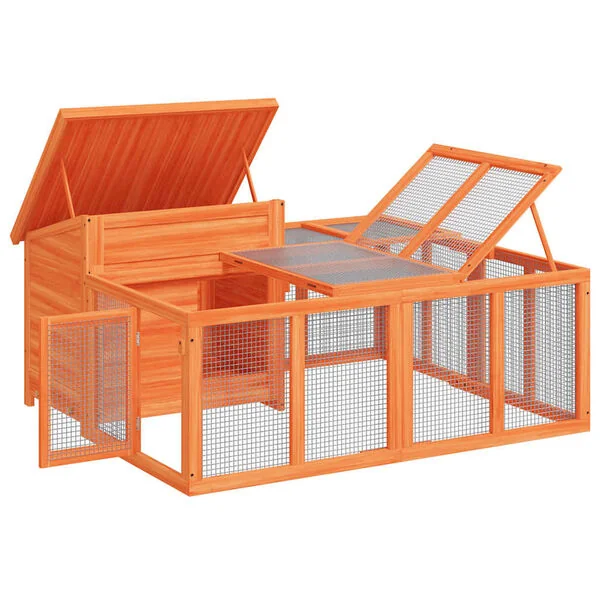 vidaXL Kaninchenstall Braun 144x123x67 cm Massivholz Kiefer Garten