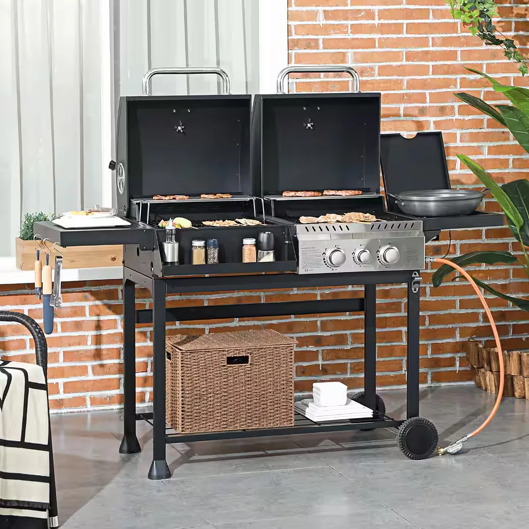 Gasgrill Grillwagen 2 plus 1 Brenner Thermometer 3kW BBQ Grill Outdoor