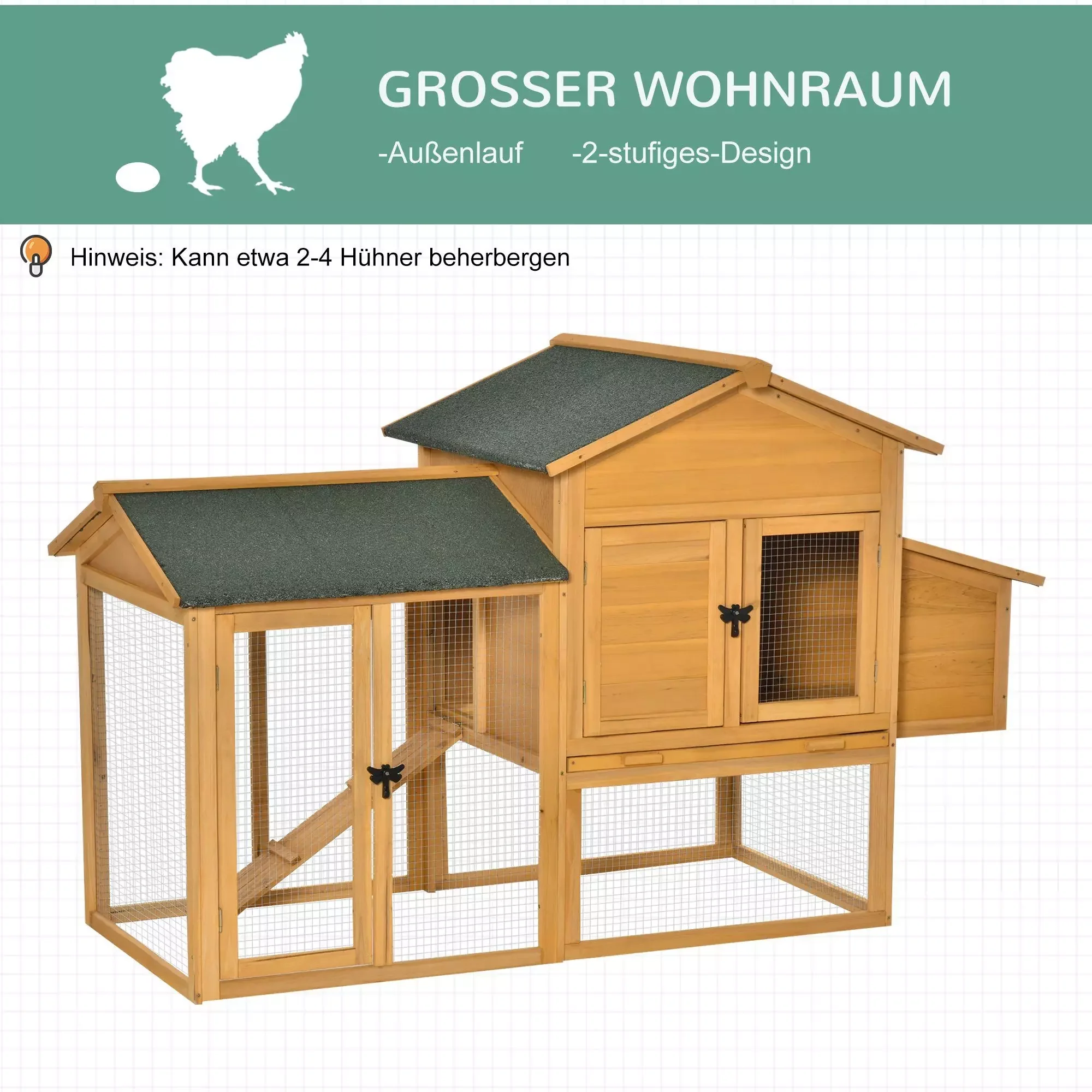 PawHut Hühnerstall mit Auslauf Geflügelstall für Garten