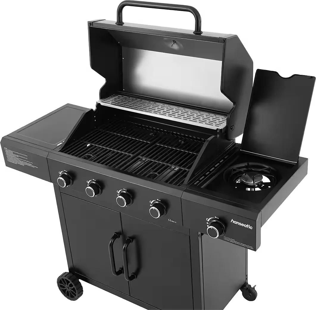 Rockford Black Gasgrill 4 Brenner mit Seitenbrenner 14500 W BBQ