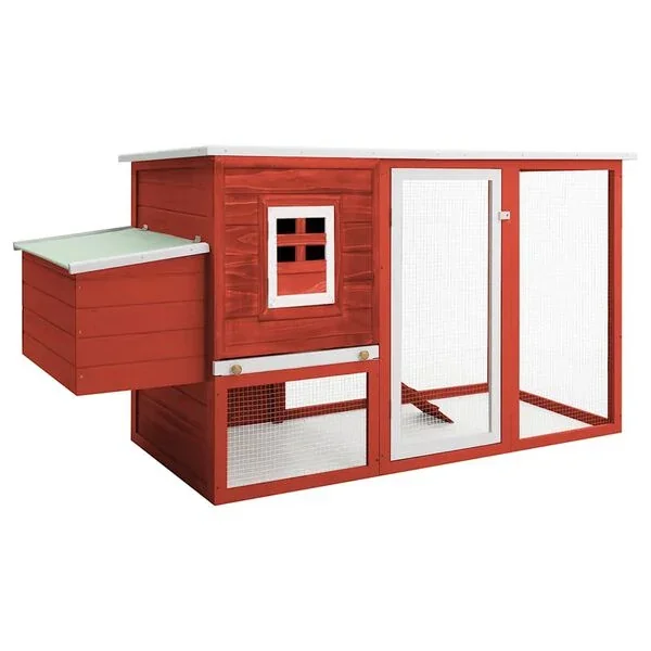 vidaXL Garten Hühnerstall mit 1 Legenest Rot Holz Hühnerhaus
