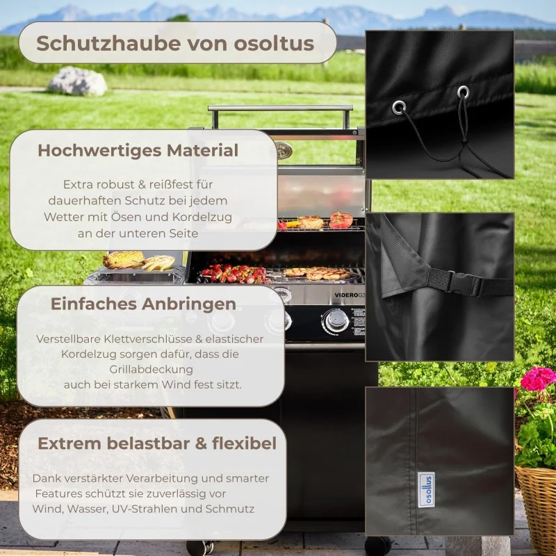RÖSLE BBQ Gasgrill Videro G4-S Vario+ Schwarz mit Schutzhaube XL Set