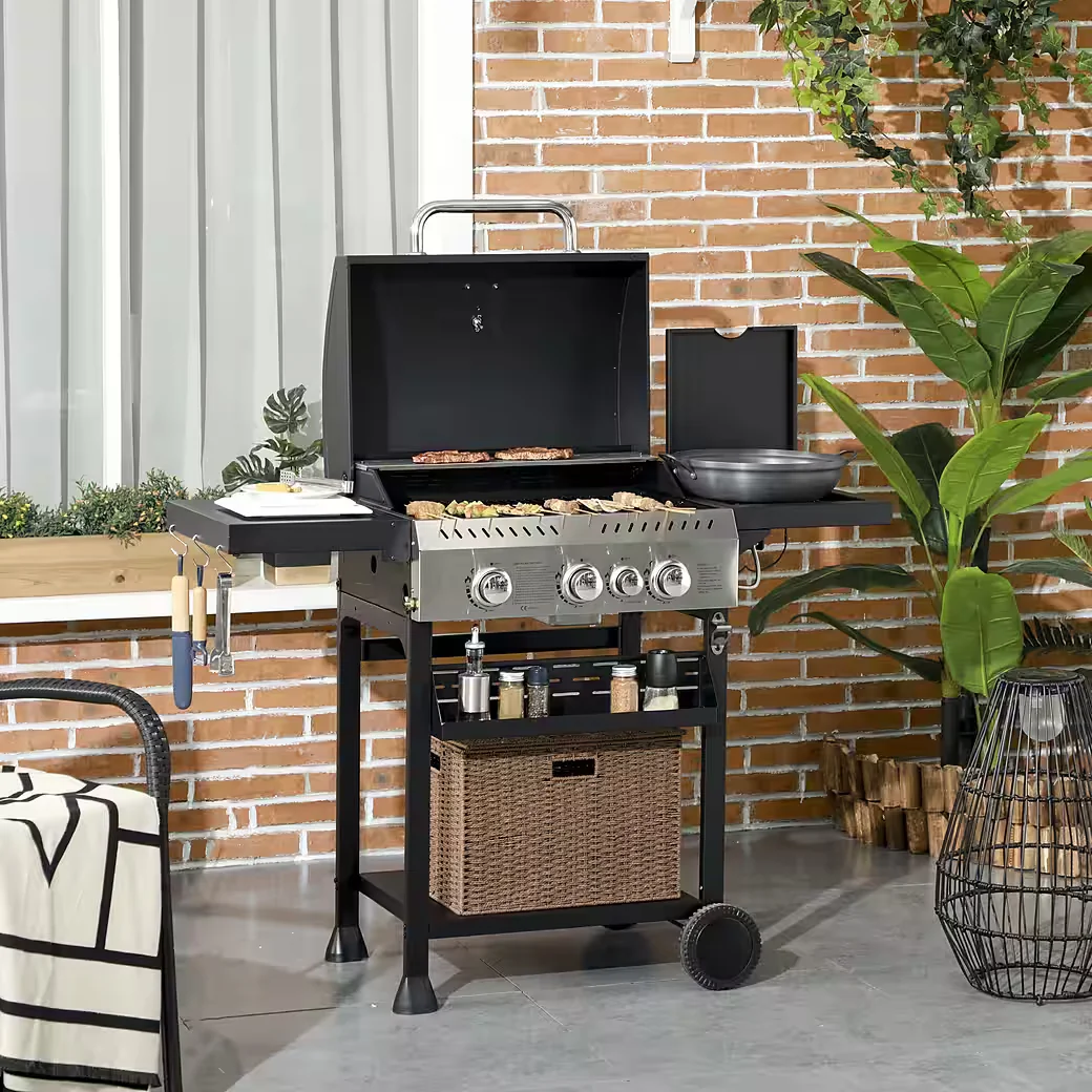 Gasgrill mit Seitenbrenner Thermometer Grillrost Flaschenöffner BBQ