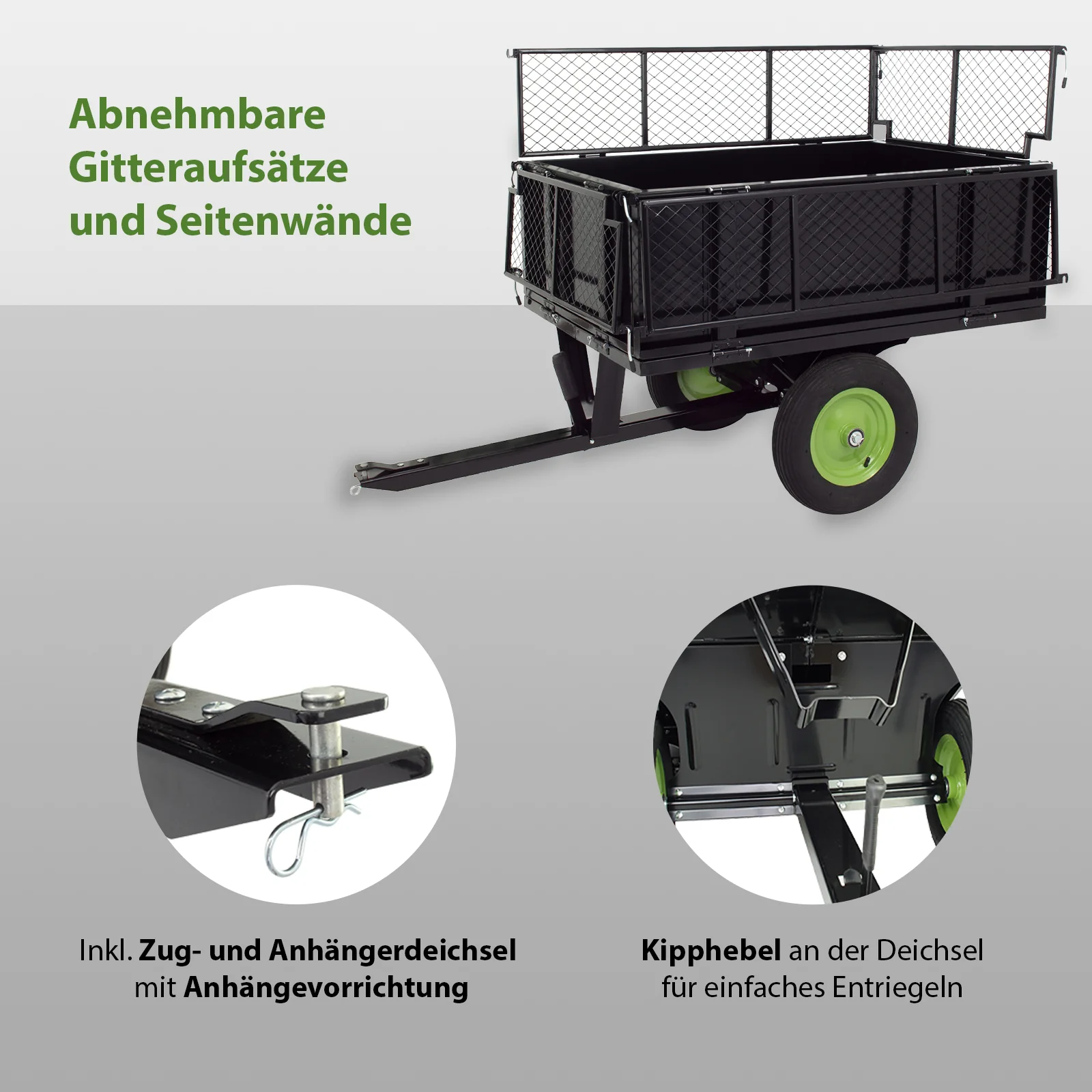 Rasentraktor Kippanhänger 300 kg kippbar mit Kupplung für Transport