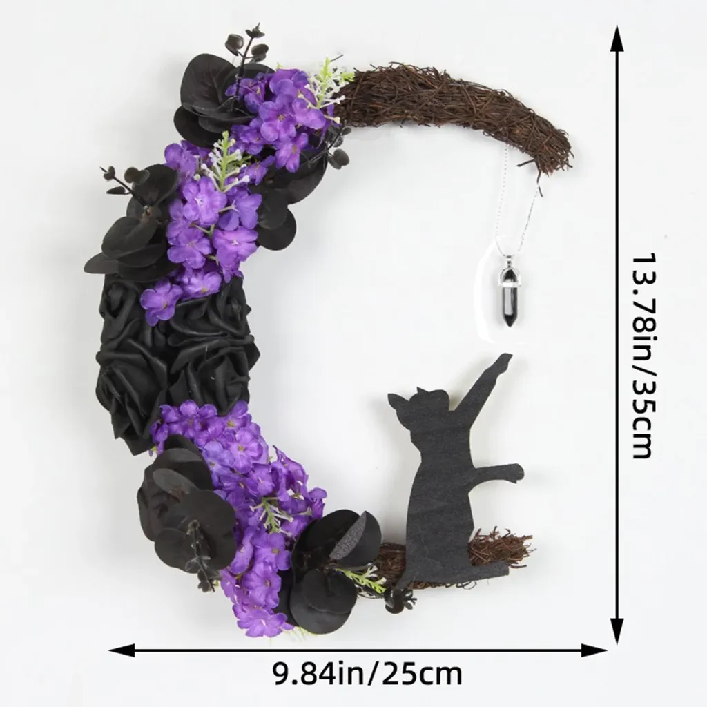 Halloween Moon Katze Girlande Türdeko hängend dunkelviolett Blumen