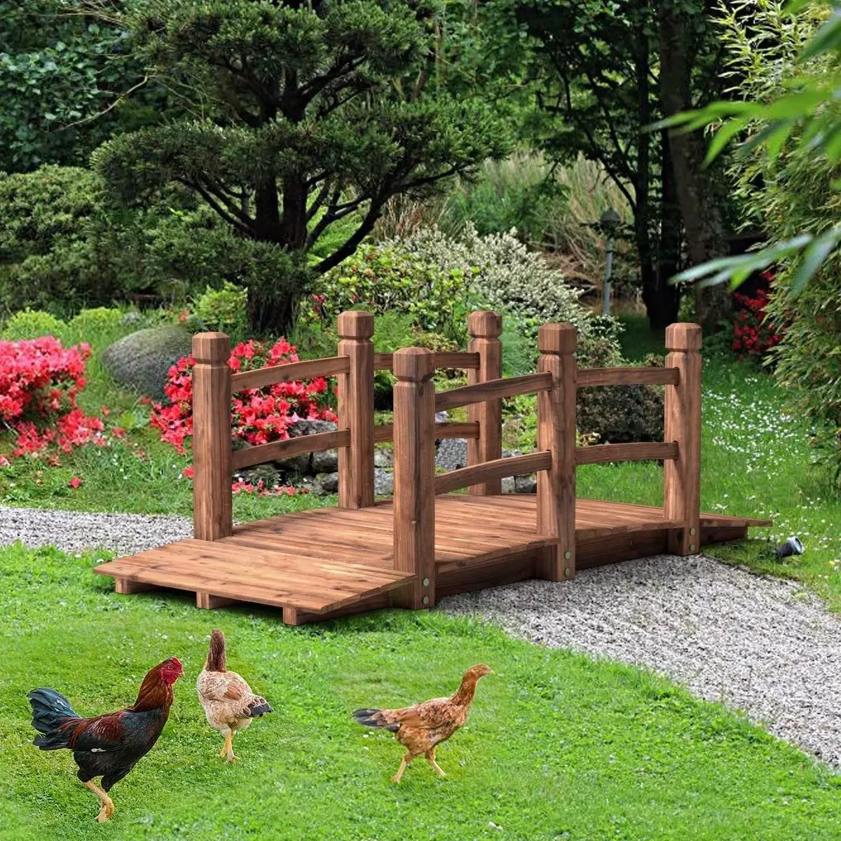 COSTWAY Gartenbrücke Holzbrücke Zierbrücke Teich 150 x 67 x 55 cm