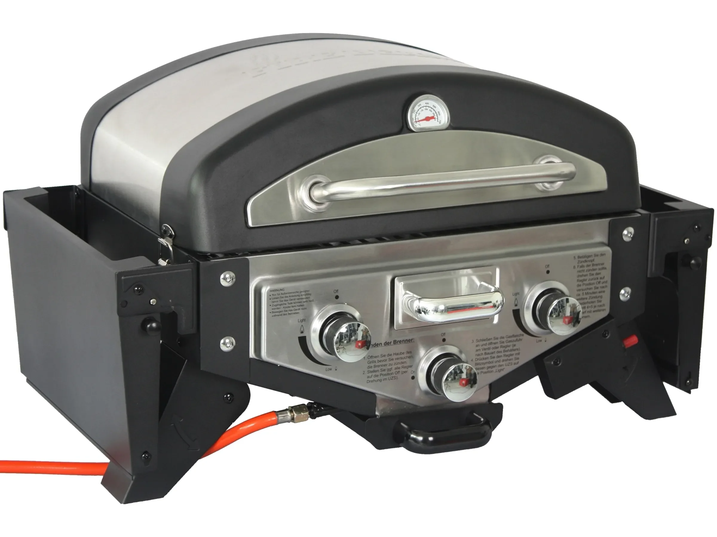 El Fuego Tischgasgrill Smoker Medison 2 Brenner Silber BBQ Outdoor