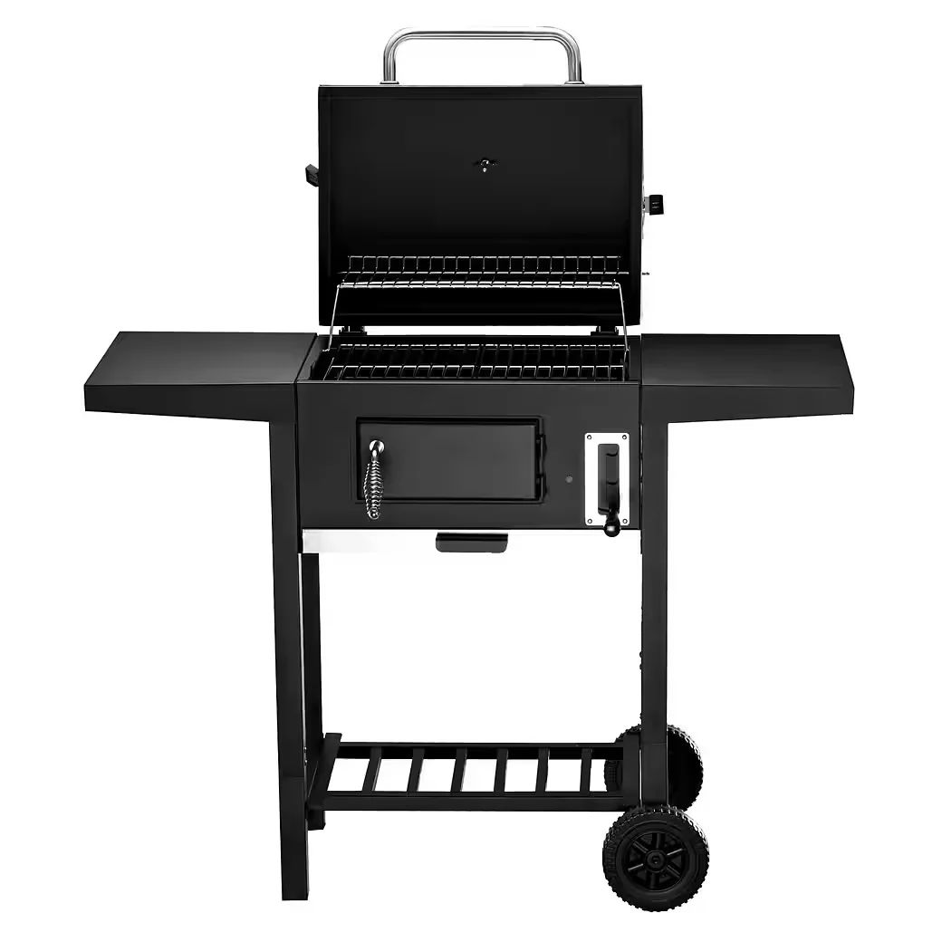 Holzkohlegrill Grillwagen XXL mit Deckel und Seitenablage rollbar BBQ