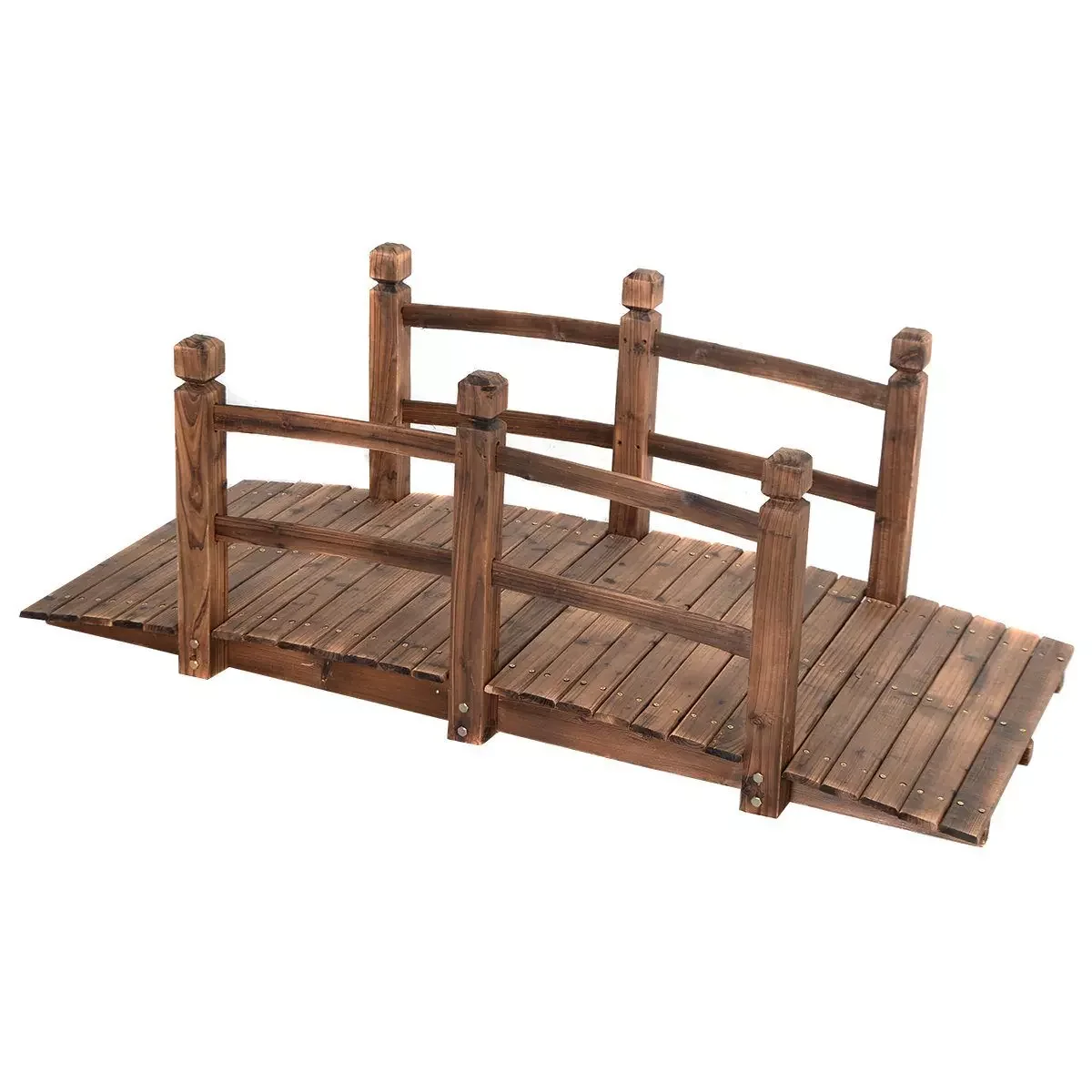 COSTWAY Gartenbrücke Holzbrücke Zierbrücke Teich 150 x 67 x 55 cm