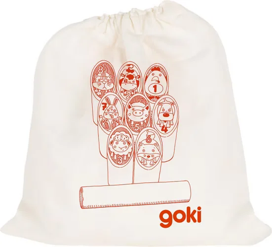 GOKI Kubb Wurfspiel für Kinder aus Holz Tier-Edition Outdoor