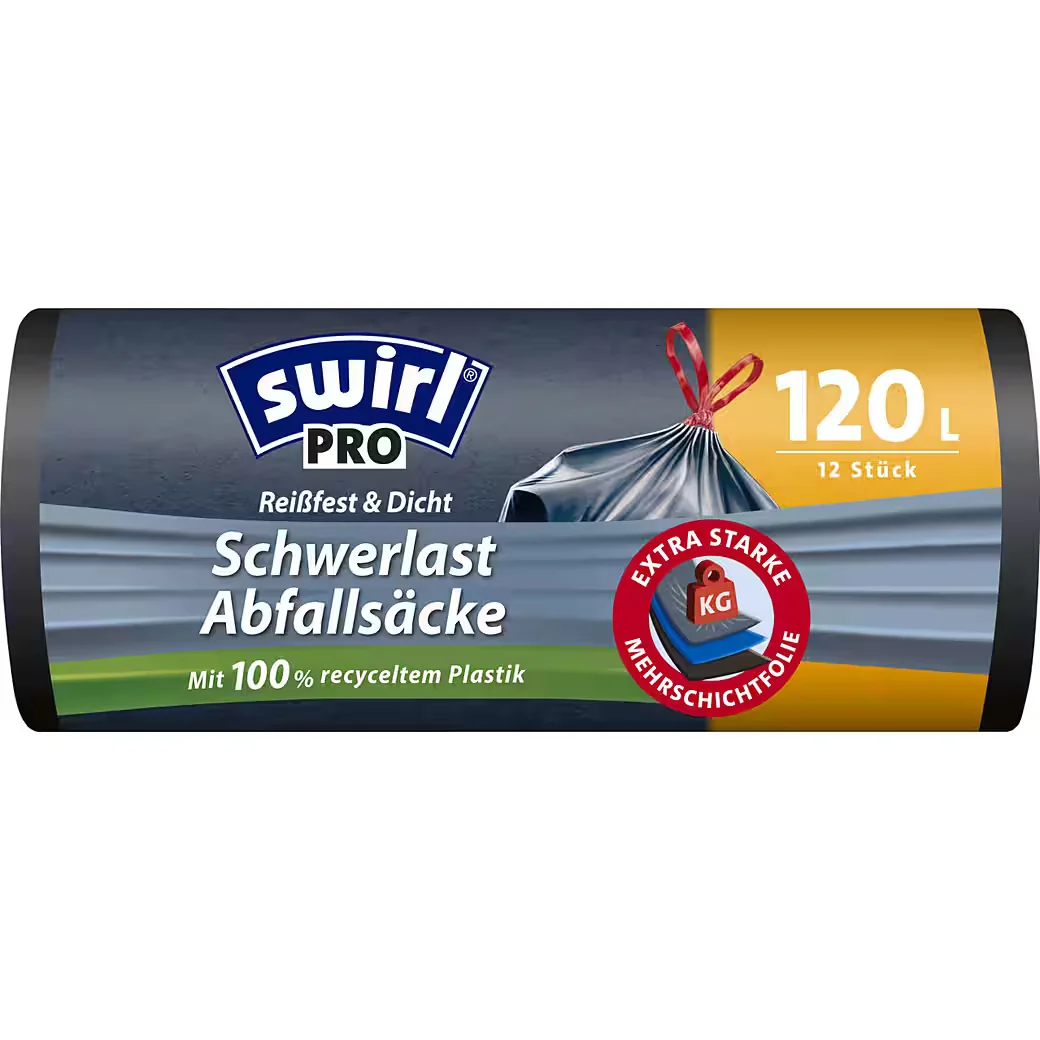 SWIRL Schwerlast Müllbeutel Profi mit Zugband 120L extra stark