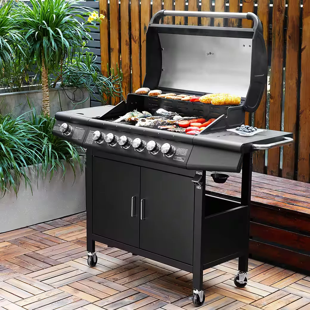 Gasgrill RED 6 plus 1 Piezozündung Grillspießauflage mit Fettwanne BBQ