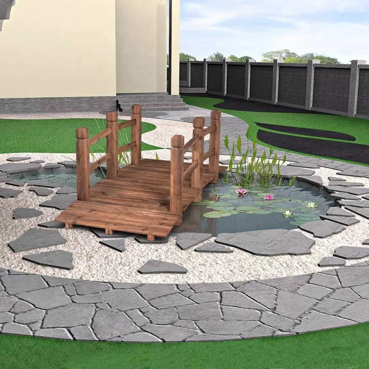 COSTWAY Gartenbrücke Holzbrücke Zierbrücke Teich 150 x 67 x 55 cm