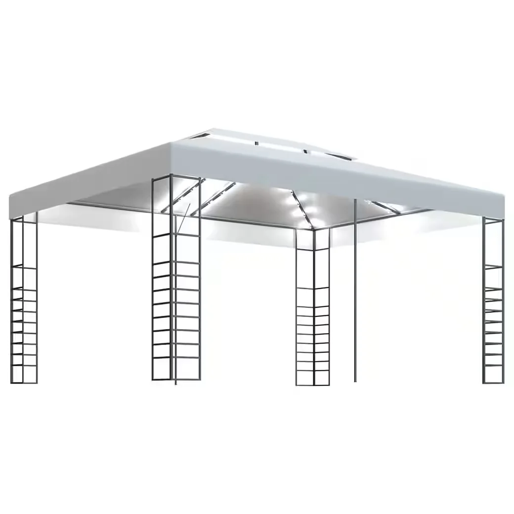 Partyzelt Pavillon mit LED-Lichterkette 4x3x2,7 m Weiß Garten