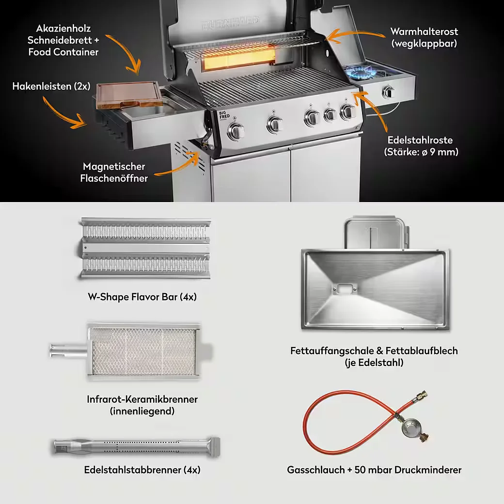 Gasgrill 4 Brenner 21200 W Infrarot Keramikbrenner BBQ Outdoor