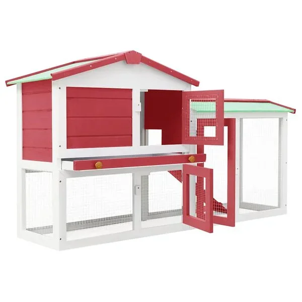 vidaXL Großer Kaninchenstall Holz Rot Weiß 145x45x84 cm Hasenstall