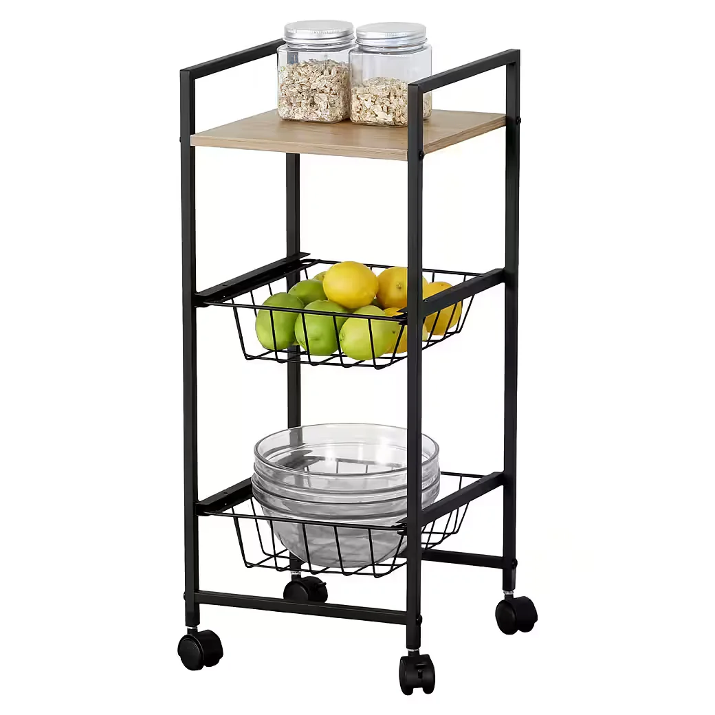 KISIDUS Rollwagen Küchenwagen mit 3 Ebenen, Schwarz, 29.5x26x71 cm