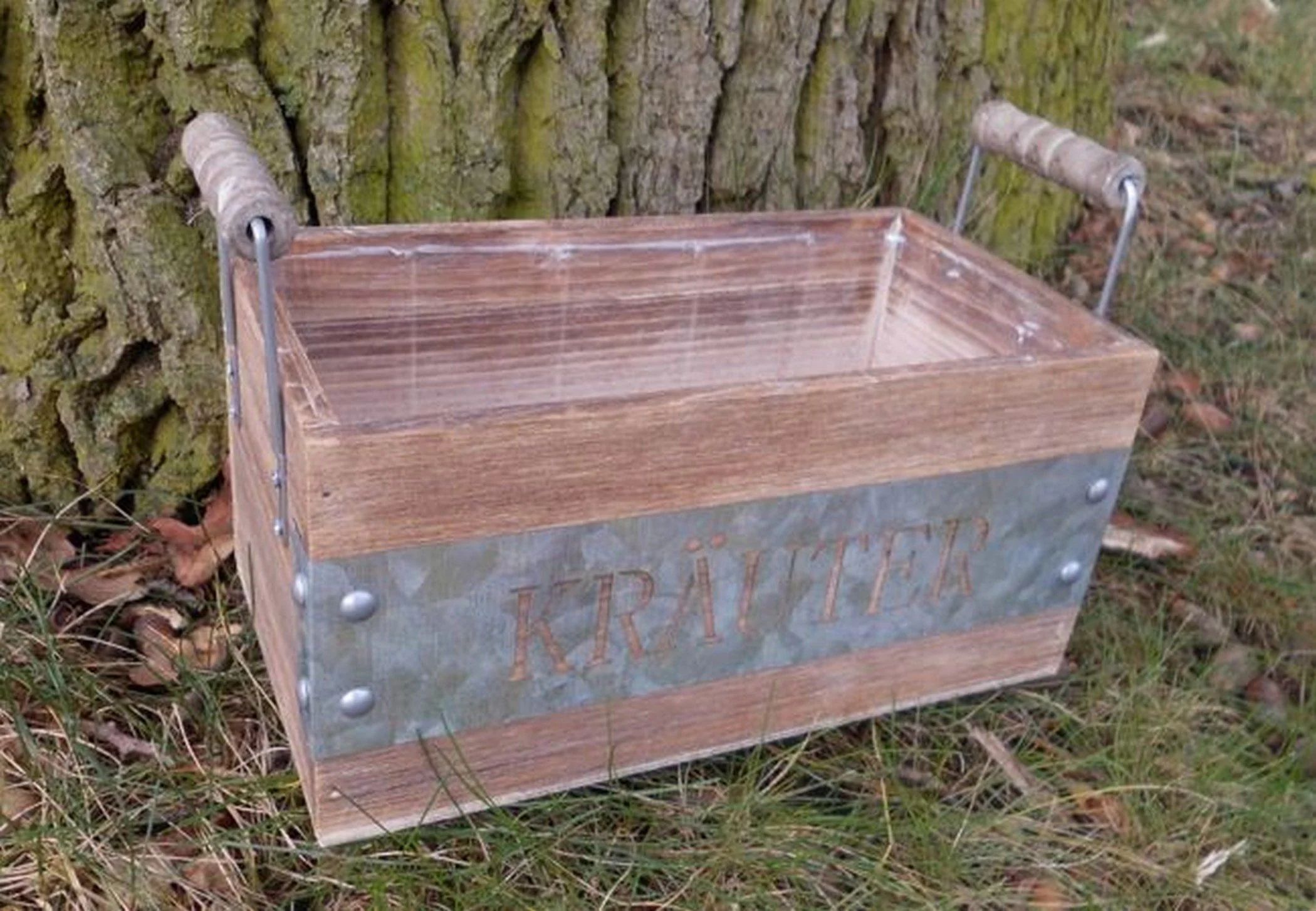 DEKO-IMPRESSION Kräutertopf Pflanzkiste Holzkiste braun 25x13 cm