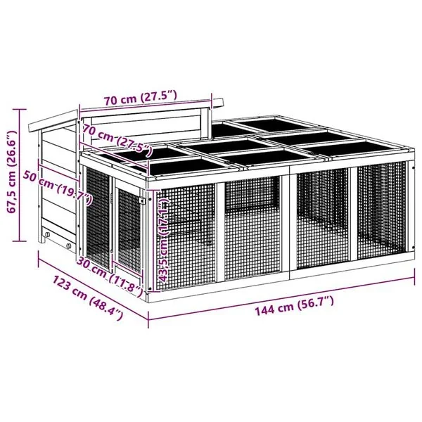 vidaXL Kaninchenstall Braun 144x123x67 cm Massivholz Kiefer Garten