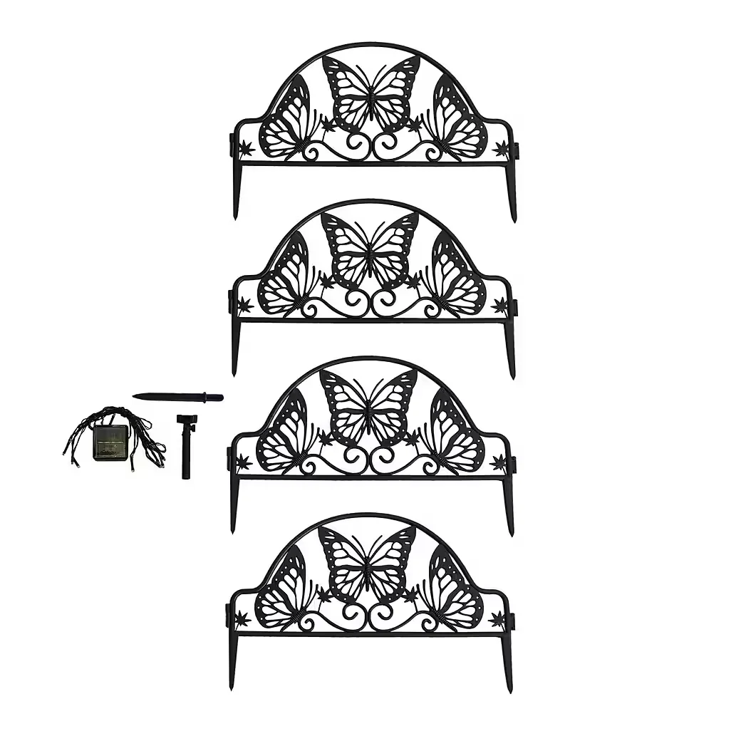 HTI-LIVING Beeteinfassung Set 12 Zaunelemente 6 m Solarbeleuchtung