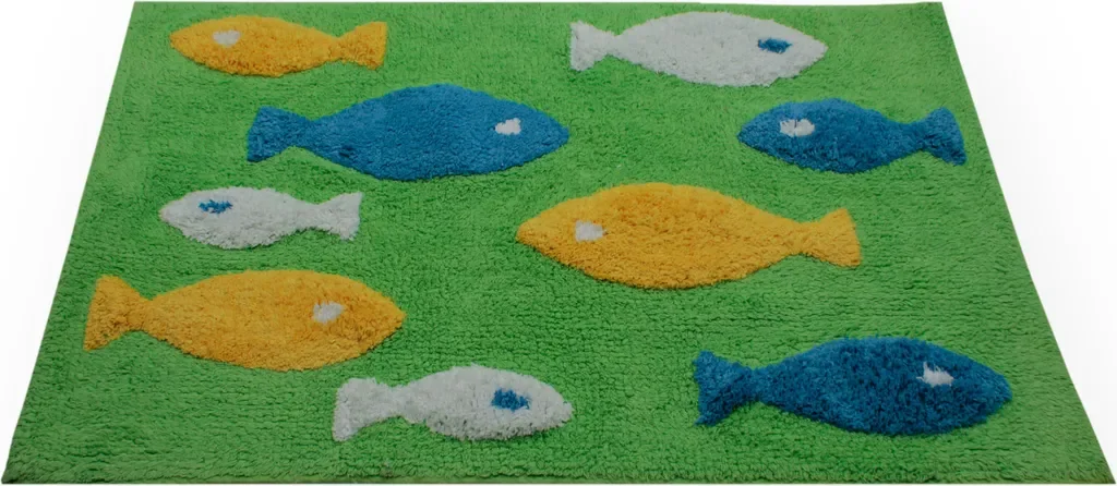 Rutschfeste Badematte limette 50x80 cm eckig Fische Badvorleger