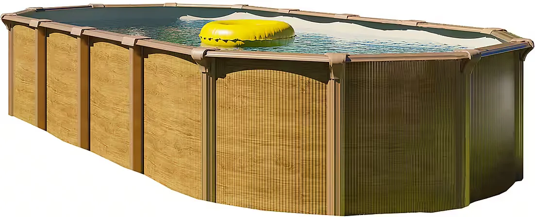 Ovalpool Wood Design Sicherheitsleiter sandfarbene Innenfolie Gartenpool